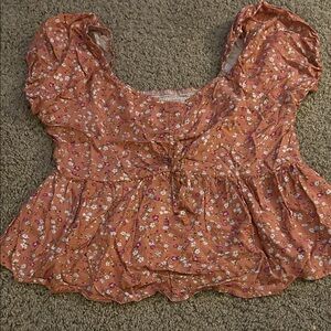 Floral Puff Sleeve Top in Orange